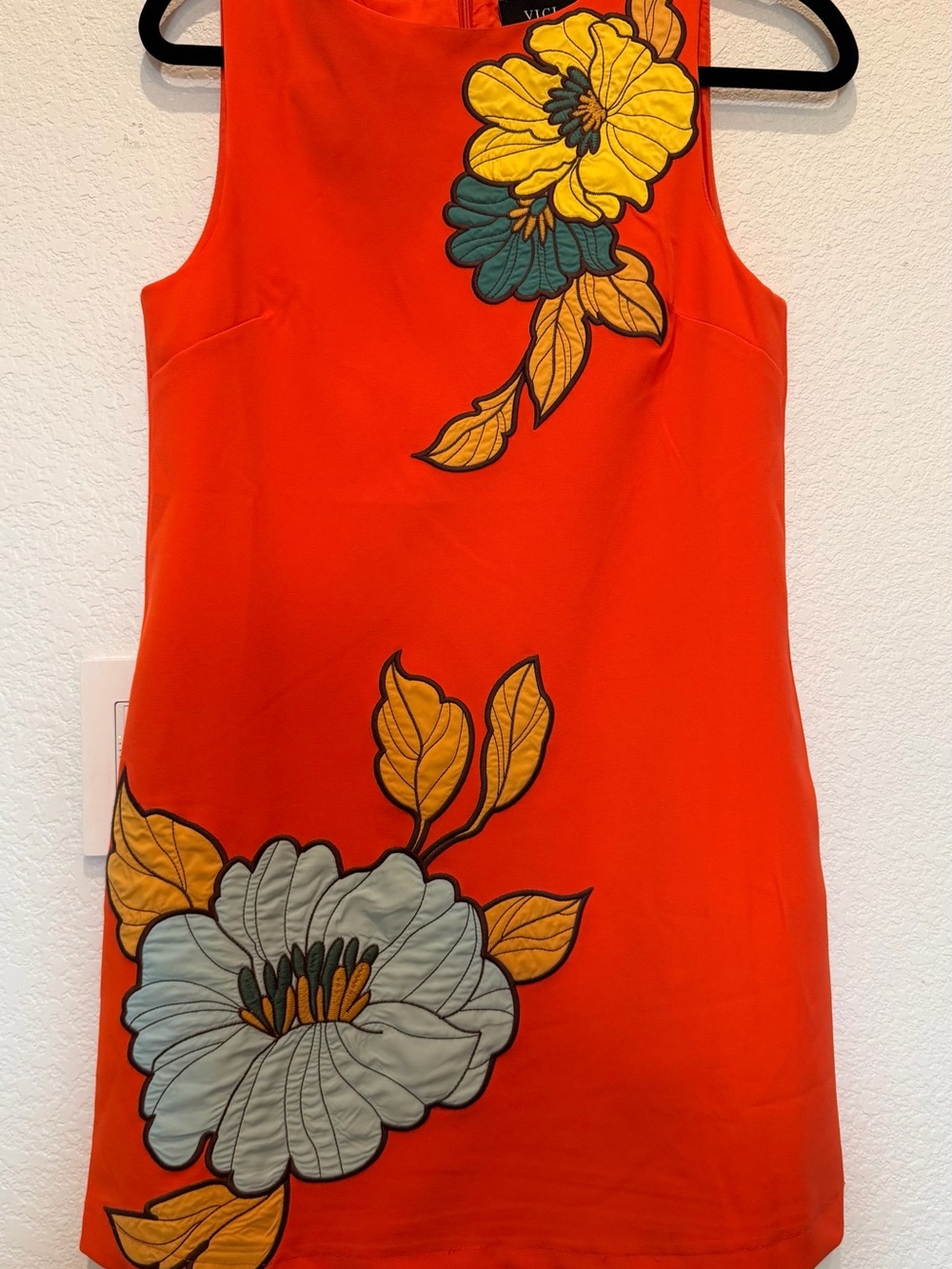 Vici Bright Orange Floral Appliqué Shift Dress